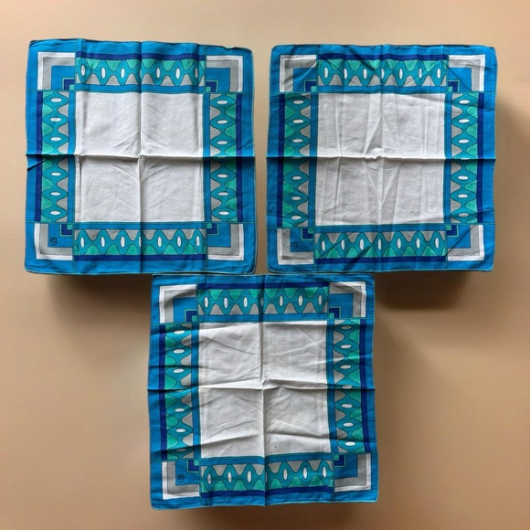 Vintage Emilio Pucci Blue Mod Mid Century Round Tablecloth & 3 Napkins Set Rare - Picture 8 of 14